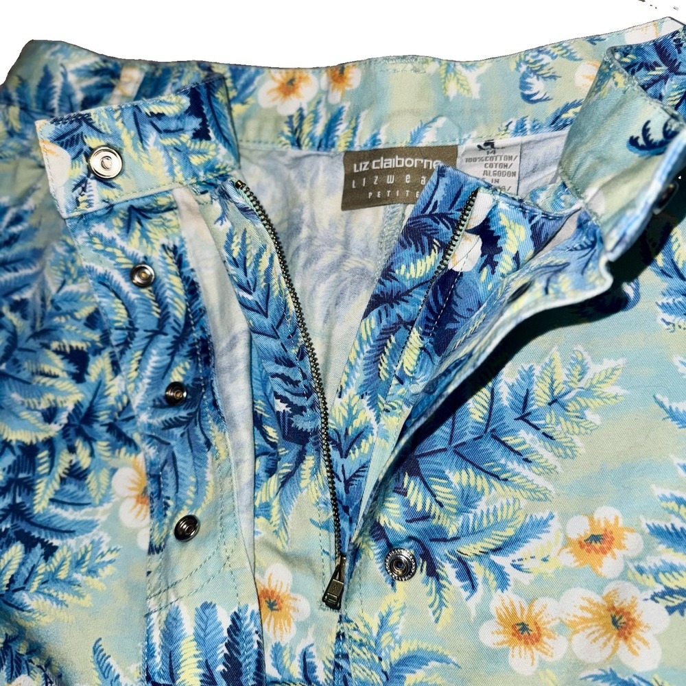 Liz Claiborne Lizwear VTG Cotton Skort Petite 14 NWT Blue Tropical Snap Zip Fly - Picture 5 of 6